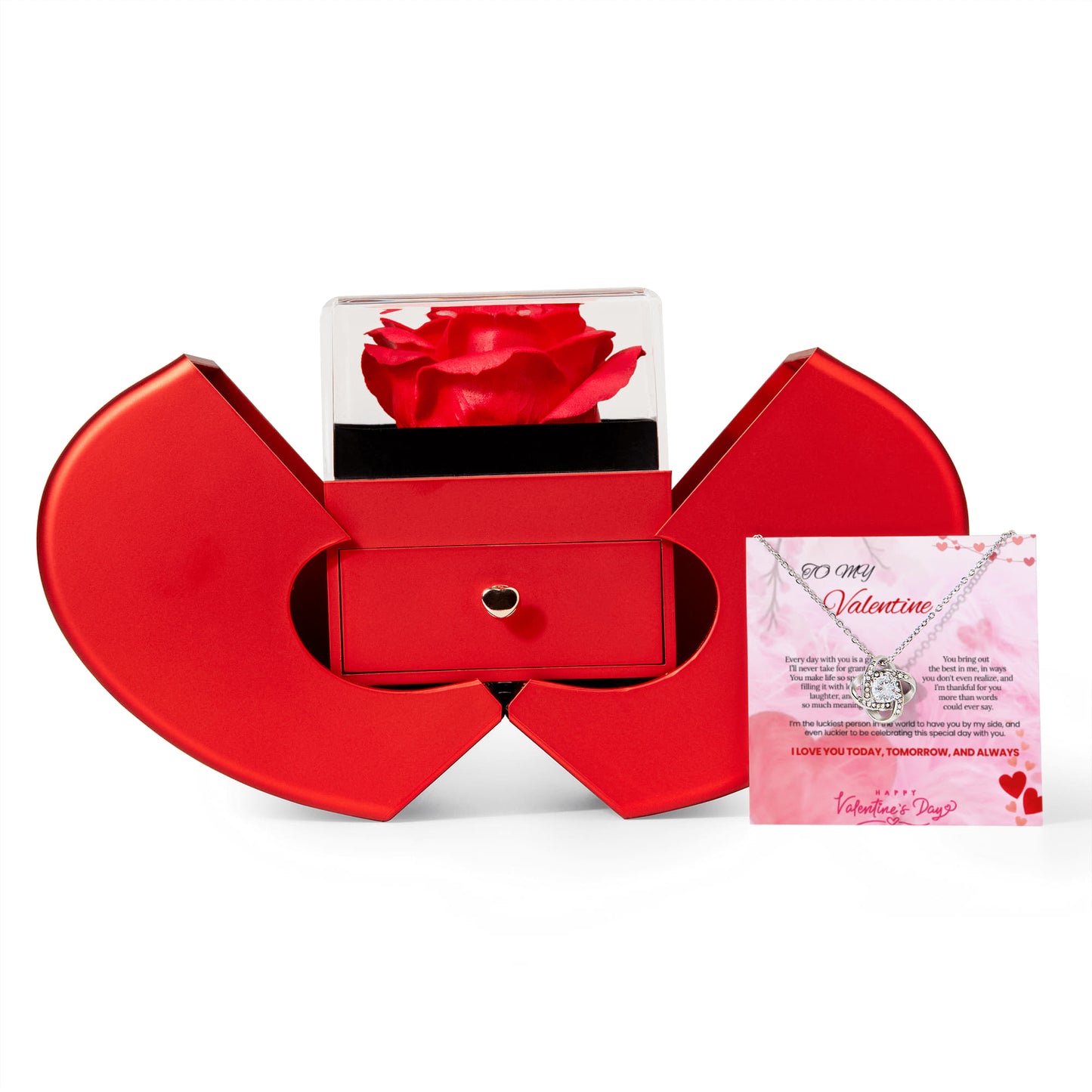 Love Knot Necklace with Red Heart Rose Box