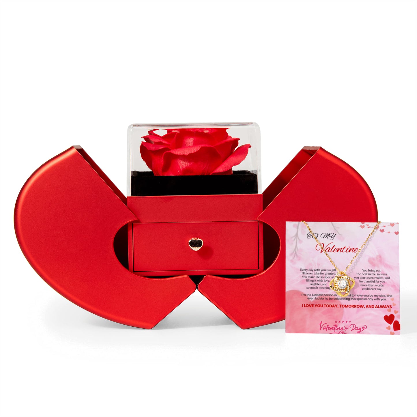 Love Knot Necklace with Red Heart Rose Box